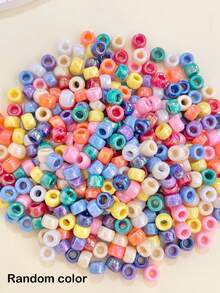 100pcs Colorful Fashionable Iridescent Pony Beads With Large Hole, Color Random - Multicolor - View 4
