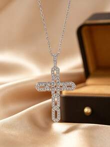 1pc Fashion Versatile Personalized Vintage Gothic Elegant Luxury Cubic Zirconia Inlaid Geometric Creative Design Necklace, Unisex, Suitable For Daily Wear, Banquet Party, Travel Vacation, Can Be A Beautiful Gift For Family And Friends - Multicolor - View 4