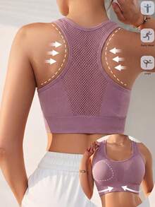 Runway Rest Women's Sports Bra, Racerback Yoga Fitness Running Crop Top Bra - Lilac Purple - View 5