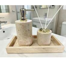 Luxury Marble Bathroom Accessories Set, Soap And Lotion Dispenser Bottles, Reed Diffuser With Tray, Elegant Vanity Storage Box, Home Decor - Beige - View 14