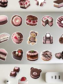 50pcs Pink Brown Dessert Stickers For Decorating Laptop, Books, Phone Case, Diary, Skateboard, Guitar, Cup, Manual, Scrapbook, Planner - Multicolor - View 1