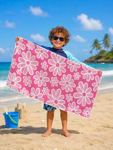 1pc Zouju Pink Children's Beach Towel Bath Towel, Super Absorbent Microfiber Oversized Beach Blanket, Suitable For Travel, Pool, Diving, Surfing, Yoga, Camping, Multiple Sizes, Beach Accessories, Applicable For Beach, Pool, Travel, Camping, Yoga - Multicolor - View 6