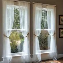1PC Modern White Chiffon Semi-Transparent Sheer Curtain, Machine Washable, Suitable For Living Room, Bedroom, Kitchen, Wedding And Event Decoration, Blackout Curtain, Romantic Style Decorative Sheer Curtain - White (1pc) - View 5