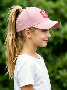 1pc Girls Ponytail Baseball Cap, Multifunctional Sun Protection Hat, Breathable And Non-Stuffy, Essential For Daily Outings And Sports, Suitable For 8-16 Years Old - Pink - View 3