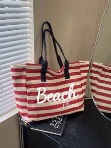 Striped Large Capacity Beach Tote Bag Set, Casual Woven Beach Bag With Zipper Pocket, Lightweight Summer Travel Beach Bag Suitable For Beach, Pool Party, Vacation And Daily Shopping, Can Store Swimwear, Towels, Cosmetics And Beach Essentials, Suitable For Women, Girls, Travelers And Beach Lovers, Suitable As Easter, Summer Holiday, Birthday And Festival Gifts, Can Be Used As Beach Bag, Tote Bag, Pool Bag And Travel Organizer - Multicolor - View 17