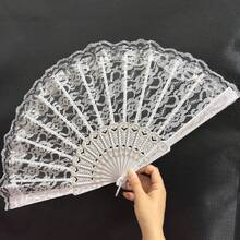 Gothic French Vintage Lace Handheld Folding Fan With Tassel - Elegant Hollow Fabric Fan, Suitable For Wedding Party, Dance Performance, Cosplay And Photography Prop - Black - View 12