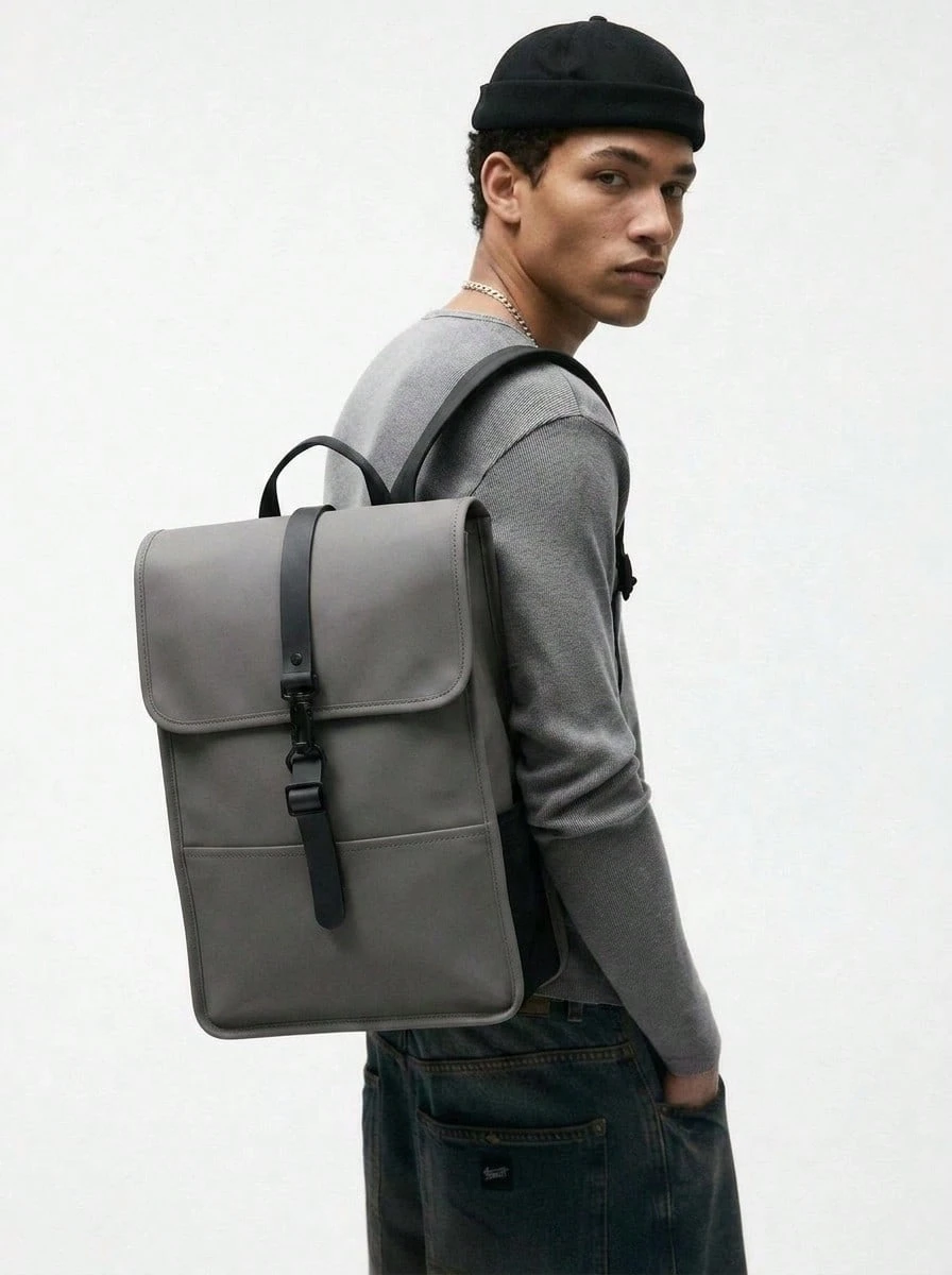 Rains Men's Backpacks Multi-Pocket Zippered Padded Weekend Hiking School Grey 13020-13 - 灰色 - 查看 1