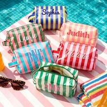 Custom Striped Toiletry Bag, Personalized Travel Storage Bag, Waterproof Name Makeup Organizer, Travel Makeup Bag, Vacation Gift, Waterproof Storage Bag, Summer Storage Bag, Personalized Storage Bag, Beach Bag Liner, Custom Travel Bag, Pool Party Gift, Toiletry Organizer - Multicolor - View 3