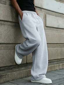 1pc Teen Boys Drawstring Elastic Waist Loose Straight Leg Casual Sports Pants, Suitable For Daily Wear - Light Grey - View 3
