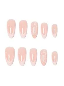 24pcs French Almond Short Nail Sticker, Hand-Drawn Flowers , Pink Y2k ,Includes 1 Jelly Glue And 1 Nail File, Suitable For Women/Girls In Daily Wear, Gift,Travel,Press On Nail Patches, False Nails, Nail Supplies - Pink - View 2