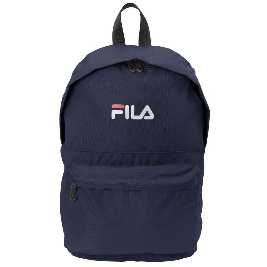 FILA حقائب ظهر للجنسين للمدرسة والاستخدام اليومي، حقيبة ظهر فورموسا سكول تو، 100% بوليستر، إغلاق بسحاب، جيب أمامي، شعار مطبوع، تصميم سادة - أزرق بحري - مشاهدة 1