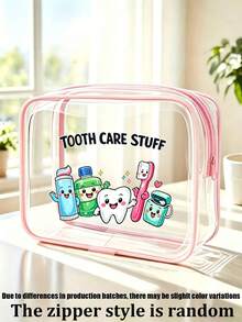 Cartoon Tooth & Dental Care Character Transparent Zipper Toiletry Bag, PVC Makeup Bag, Zipper Sealed PVC Travel Organizer Bag, Cute Style Transparent Storage Pouch, Portable Travel Toiletry & Cosmetic Organizer, Suitable For Dental Care Enthusiasts & Travel Lovers, Perfect For Mothers, Teachers, Friends And Nurses - Multicolor - View 12
