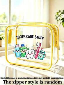 Cartoon Tooth & Dental Care Character Transparent Zipper Toiletry Bag, PVC Makeup Bag, Zipper Sealed PVC Travel Organizer Bag, Cute Style Transparent Storage Pouch, Portable Travel Toiletry & Cosmetic Organizer, Suitable For Dental Care Enthusiasts & Travel Lovers, Perfect For Mothers, Teachers, Friends And Nurses - Multicolor - View 9