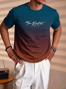 Camiseta de manga corta degradada para hombres, cómoda y transpirable para usar en verano, de moda a la vanguardia - azul real - Ver 6