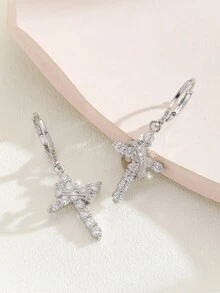 Anting-anting Wanita Gaya Pelajar yang Imut dan Lembut, Bertatahkan Salib Mutiara Imitasi dan Zirkonia, Bahan Tembaga, Cocok untuk Pemakaian Sehari-hari - YE0325 - View 1