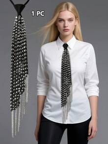 1 Peça Nova Gravata Pré-Amarrada de Luxo, Gravata Leve de Luxo Feminina, Acessório de Camisa de Uniforme, Fotografia de Nicho - Multicolorido - Visão 21