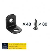 5/24/40pcs Black Stainless Steel L-Shaped Corner Bracket Set, 90 Degree Right Angle Bracket, Includes 10/48/80pcs Screws - A - View 9