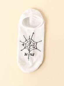 5 Pairs/10 Pairs Unisex Funny Expression Spider Web Letter Invisible Boat Socks, Suitable For Party, Travel, Vacation, Summer Outfits - Multicolor - View 5