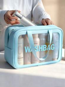 3件/1件防水PVC旅行化妝包,化妝刷收納袋,化妝品整理袋,盥洗包,適合度假和夏季使用,透明化妝包,沙灘包,多功能行李袋,適用於口紅、眼線筆、化妝刷、眼影盤、內衣、牙膏、牙刷、化妝品、護膚品、眉筆、粉撲、梳子、指甲油、珠寶、香水、文具、數位產品、浴室裝飾、化妝收納、梳妝配件、返校 - 藍色 - 查看 5