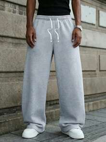 1pc Teen Boys Drawstring Elastic Waist Loose Straight Leg Casual Sports Pants, Suitable For Daily Wear - Light Grey - View 5