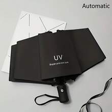 Automatic Open/Close Folding Umbrella, Reinforced Windproof Design, Black Coating UV Protection, Portable Business Travel Umbrella - Semi-automatic - View 11