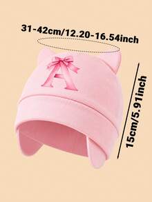 1PC Newborn Pink Cat Ear Beanie, Bowknot A-Z Letter Print Ear Protector Baby Hat, Soft Breathable Hospital Cap, Suitable For Baby Daily Rest And Sleep - Pink - View 3