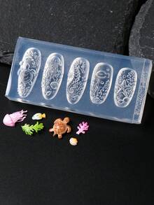 2件組海洋世界美甲雕刻矽膠模具 海洋生物魚類海馬海星珊瑚美甲模板 夏季水下美甲設計印花板 DIY美甲工具 - 無色 - 查看 6