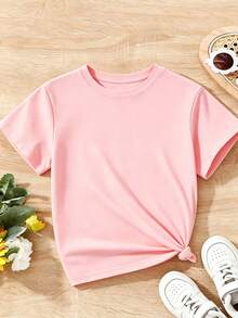 Camiseta de Mujer Cómoda con Cuello Redondo, Manga Corta, Mezcla de Algodón, Suave y Transpirable, Ropa Casual para Primavera y Verano, Estilo Urbano - Rosa - Ver 4