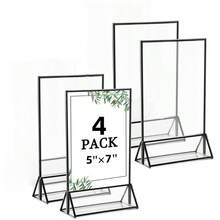 4 Paquetes Soporte de Letrero Acrílico de 5x7 Pulgadas - Marco de Fotos de Doble Cara para Mesa para Números de Mesa de Boda, Menús de Restaurante, Fotos de Navidad, Graduación, Fiesta de Cumpleaños - Soporte de Exhibición Transparente para Fotos/Precios/Menús - Ver 11