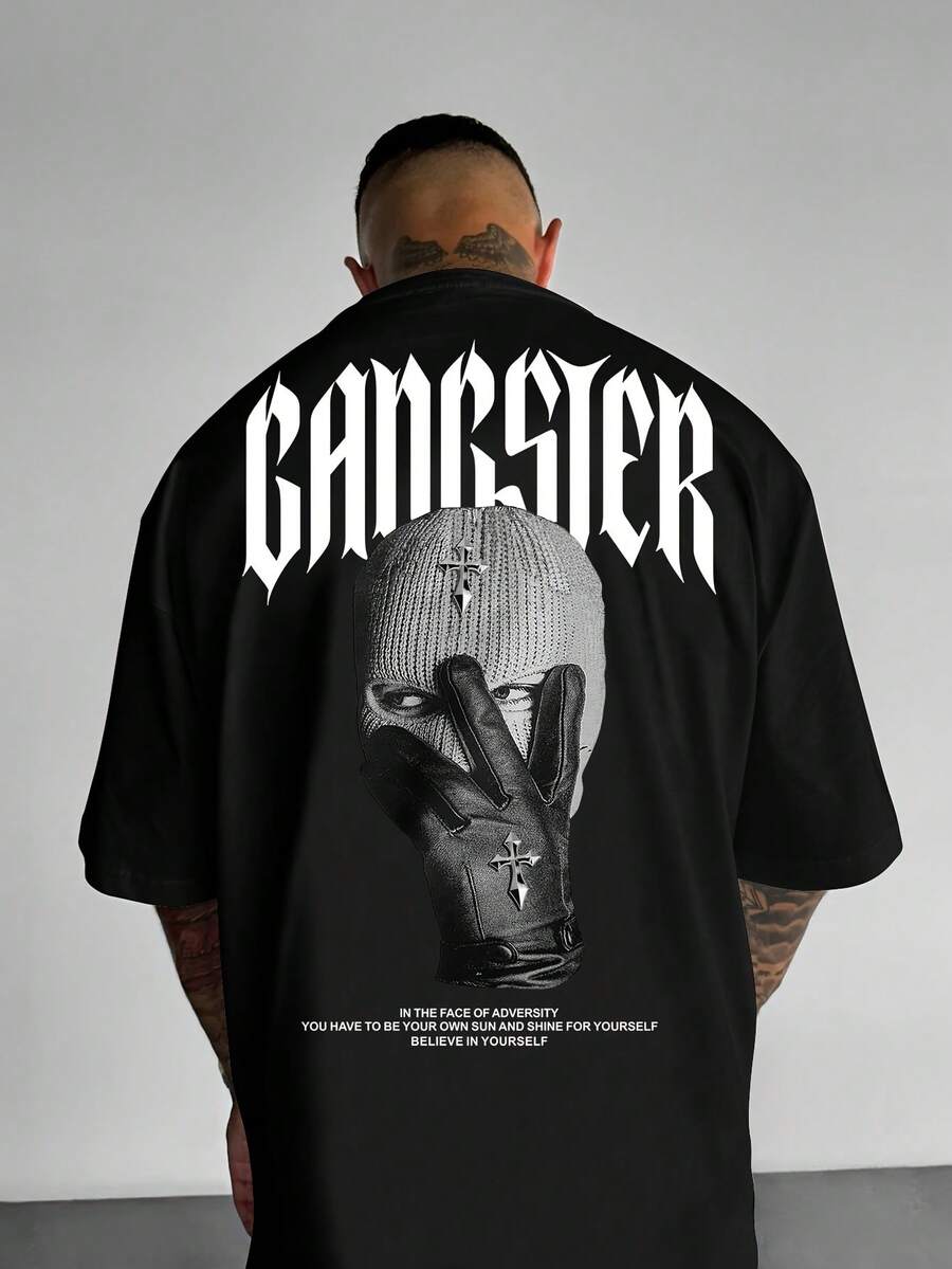 Men's Casual T-Shirt With Urban Style Geometric Pattern - 黑色 - 查看 1