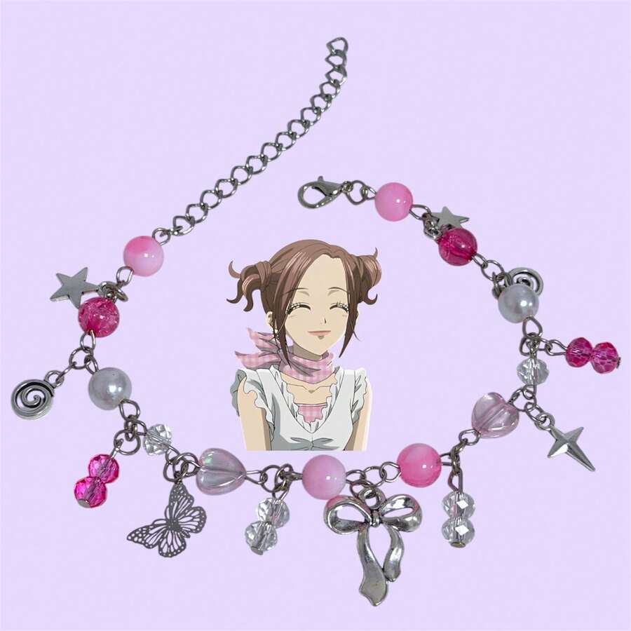 Pulseira Casal Nana Hachi e Nana Osaki - Pulseira de Casal e Amizades Kawaii com miçangas e pingente - Rosa Bebê - Visão 1