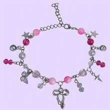 Pulseira Casal Nana Hachi e Nana Osaki - Pulseira de Casal e Amizades Kawaii com miçangas e pingente - Rosa Bebê - Visão 4