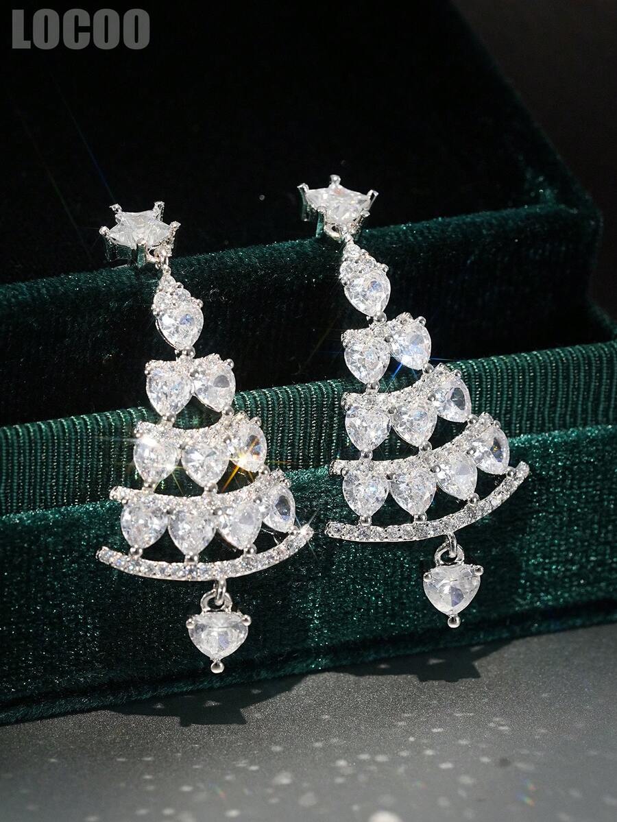 1 Pair Elegant Cubic Zirconia Earrings, Designed For Women, Suitable For Wedding, Engagement, Anniversary Party, Valentine's Day Gift - 1# - View 1