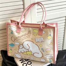 Miniso Cinnamoroll 甜美日常系列帆布托特包，米色底色搭配星星與雲朵圖案，大容量日常帆布手提包 - 粉色 - 查看 6