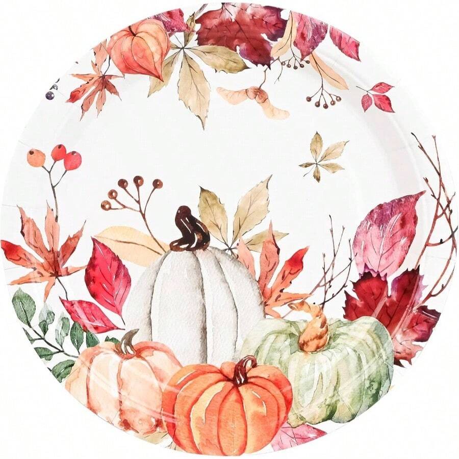 - Platos de papel de calabazas de otoo, hojas de calabaza rsticas, plato de desechable de pulgadas, plato de postre de otoo para cumpleaos, shower, suministros para - 24 - Ver 1