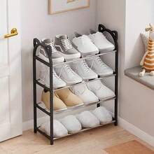 4-Tier Black & White Shoe Rack, Simple Home/Dorm Use Storage Organizer, High Capacity Multi-Layer Assembled Creative Shoe Shelf - Multicolor - View 19