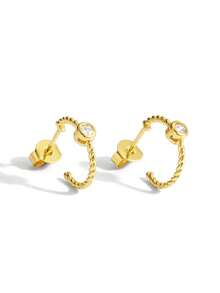 Women's Gold-Plated Twisted C-Shaped Rhinestone Earrings, Minimalist Luxury Style, Suitable For Daily Commute And Workplace Wear, Ideal Gift For Fashion Enthusiasts - Gold - View 5
