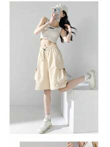 Pantalones Cortos Casuales de Verano para Mujer, Estilo Dulce y Fresco, Finos, de Secado Rápido, Corte , Estilo American... - vino tinto - Ver 9
