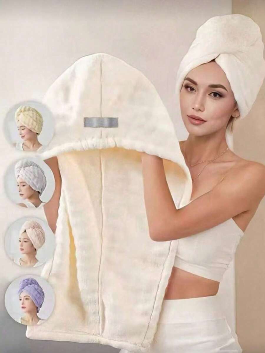 1pc Ultra-Fine Microfiber Absorbent Quick-Dry Hair Cap, Soft Comfortable Bathroom Towel, Minimalist Solid Color Bathroom Accessory, Super Absorbent Hair Towel, Anti-Frizz Wet Hair Shower Cap, Sleeping Shower Cap - Multicolor - View 1