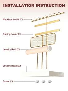 5 Tier Bracelet Holder Display - Detachable T Bar Velvet Bracelet Holder, Multi-Layer Jewelry Display Stand With Necklace Holder And Ring Organizer, Large Capacity Earring Rack For Home Decor Jewelry Storage, Jewelry Holder Organizer, Gift Idea - Gold - View 8