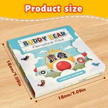 Badi Bear Pilot Interactive Cardboard Book, Push-Pull Sliding Mechanism, Airplane Adventure Theme, Movable Reveal Windows, Vibrant Cartoon Illustrations, Thick Durable Paper, Fun Interactive Reading Experience - Buddy Bear - View 3