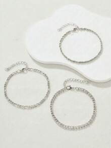 3pcs/Set Gold Multi-Layer Chain Unique Design Anklet, Beach Street Style, Suitable For Women's Daily Wear, Perfect Gift For Female Friends - Silver 3-piece Anklet - View 3