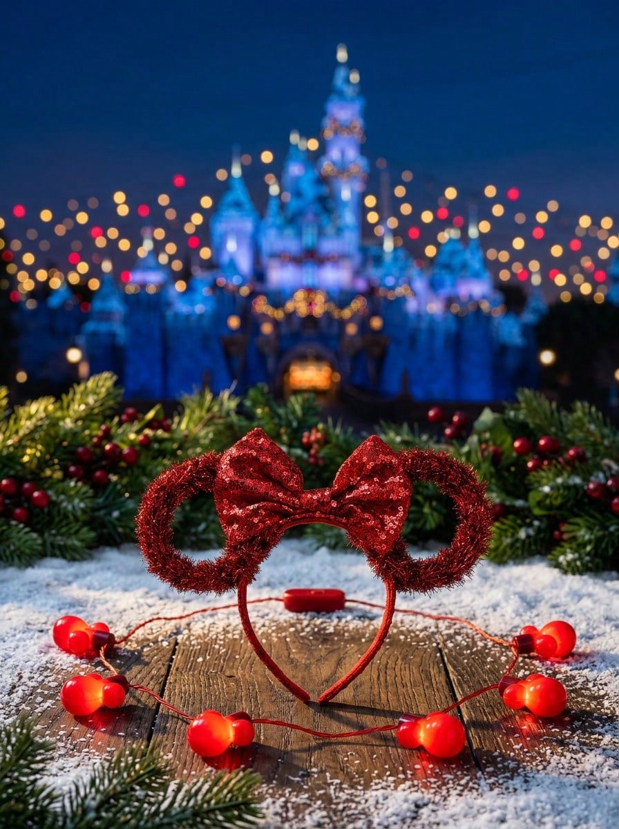 Set Bando Telinga Merah dan Kalung Menyala Minnie Mouse Disney – Bando Telinga Merah Klasik dengan Kalung Menyala LED, Perlengkapan Kembali ke Sekolah - MultiWarna - View 1