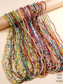 OBOVAY 波希米亞風彩虹樹脂珠，腳鍊/項鍊/腰帶/手工珠鏈，比基尼套裝完美裝飾，頸部飾品，適合夏季海灘派對、夜店度假、日常穿搭，搭配比基尼/夏季服裝，輕量可調節舒適時尚禮物（女款），最佳友誼手鍊，情人節週年紀念生日，性感吸睛，夏季海灘比基尼配件，度假派對音樂節百搭，閨蜜情侶情人節禮物 - 彩色 - 查看 7