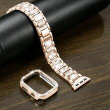 3件組，相容於Apple Watch錶帶，附螢幕保護殼，珠寶替換錶帶，尺寸49mm、46mm、45mm、44mm、42mm、41mm、40mm、38mm。適用於I-Watch Series 10/9/8/7/6/5/4/3/2/1/SE，適合手腕周長5.5-7.1英吋的女性。 - 玫瑰金 - 查看 4