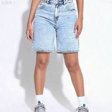 xuehuamaoyi02  PETITE Short bermuda de mezclilla para mujer, de corte holgado y casual, con bolsillos - Azul - Ver 6