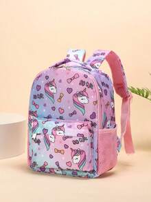 Mochila de excavadora de dibujos animados linda y de moda con patrón de estampado aleatorio - unicornio morado - Ver 4