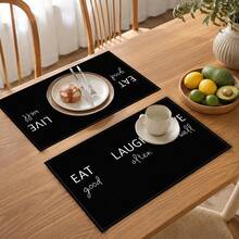 1pc Life Text Placemat, Breakfast Placemat, Coffee Mat, Coaster Set, Bowl & Plate Mat, Home Decor, Kitchen Accessories, Easy To Clean Placemat, Suitable For Home, Kitchen & Dining Table Decor, Holiday Gift, Multi-Piece Combination Pack, Linen Placemat - Multicolor - View 2