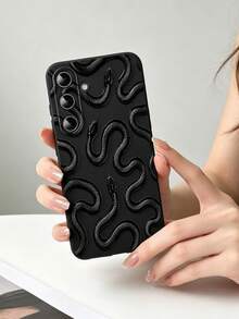 1pc Fierce Black Snake Design Pattern Black Micro-Hole Soft Shell Phone Case, Compatible With Galaxy S26Ultra/S26+/S26/S25Ultra/S24Ultra/S23Ultra/S22Ultra/A71/A07/A17/A37/A57/A56 Models, Comfortable Grip Phone Case, Versatile For Summer Outings, Student Daily, Graduation Season, Vacation Season, Back To School, Commuting, Summer Fashion Phone Case - Black - View 6