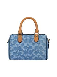 Coach Rowan 18 Monogram Zippy Small Satchel Purses Boston Handle Handbag - Denim Blue - View 10
